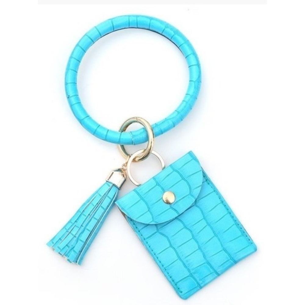 Turquoise‎ Crocodile Faux Leather Bangle Bracelet Keychain Card Purse Tassle